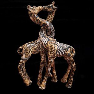 La Vie Giraffe Kissing Pair‎ Set Safari Decoupage Patchwork Glazed Zebra 10 Inch